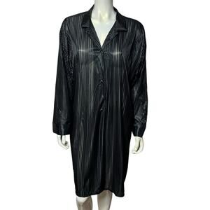 Vintage Petra Fashions Plus Size 2X Black Striped Semi-Sheer Night Shirt Dress